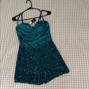 Fashion Nova Emerald Sequin Romper